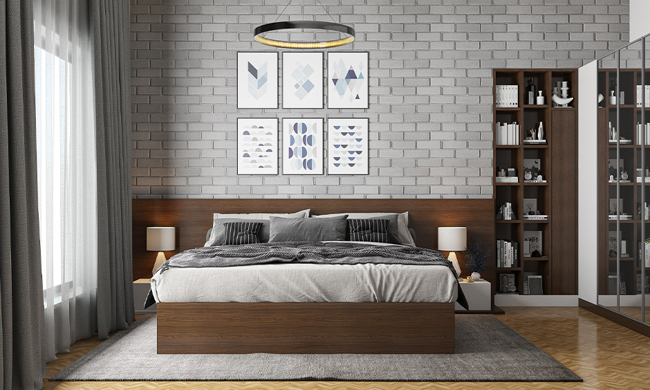 Hanged miniature wall art as a bedroom wall decor above the bed