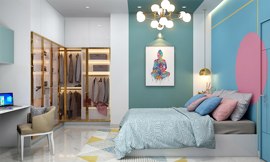 Statement chandelier as a modern bedroom wall decor