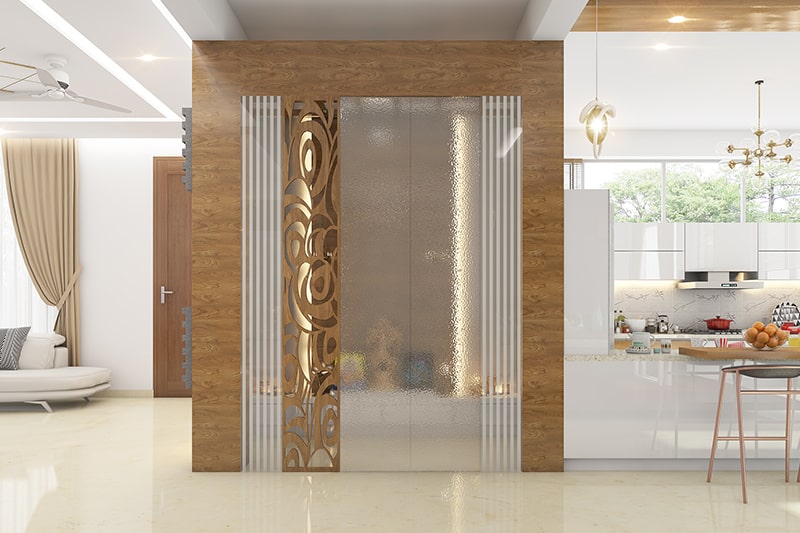 Modern pooja room designs for indian homes with glass doors is a graceful and elegant option