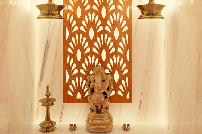 Calming Pooja room colours as per vastu: white, pastel yellow, pastel blue