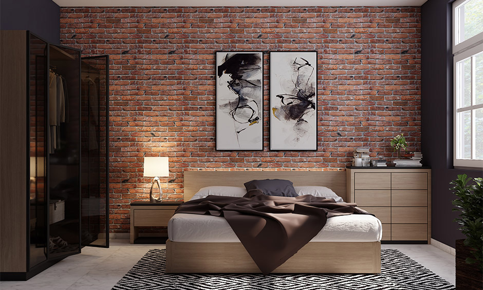 Rustic brick design for bedroom wall as a decor