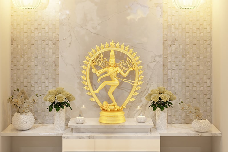 Small pooja room designs for indian homes with marble textures