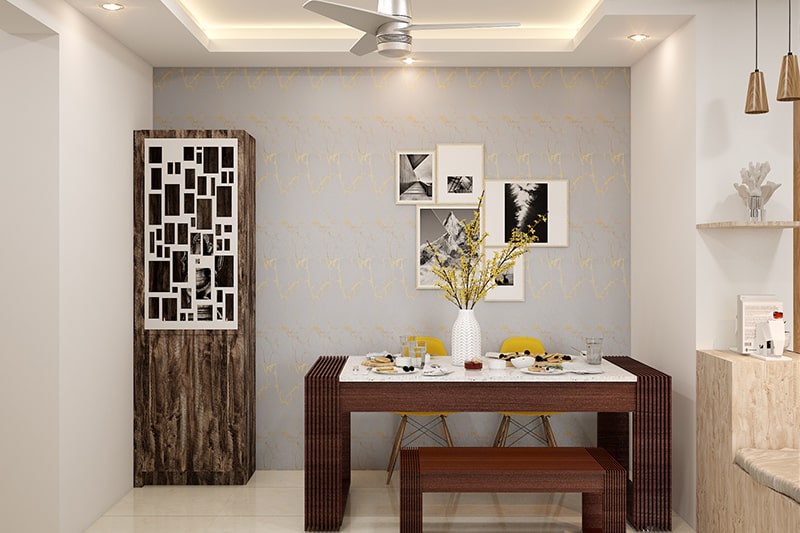 Wooden pooja room cabinet design with a compact corner cabinet works best as a unit to pooja room designs for indian homes