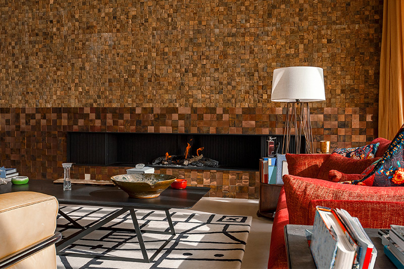 Texture wall design for living room in wood