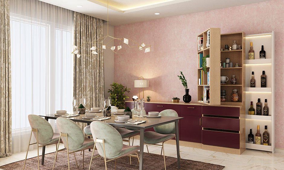 Purple dining room decor paired with plum and charcoal