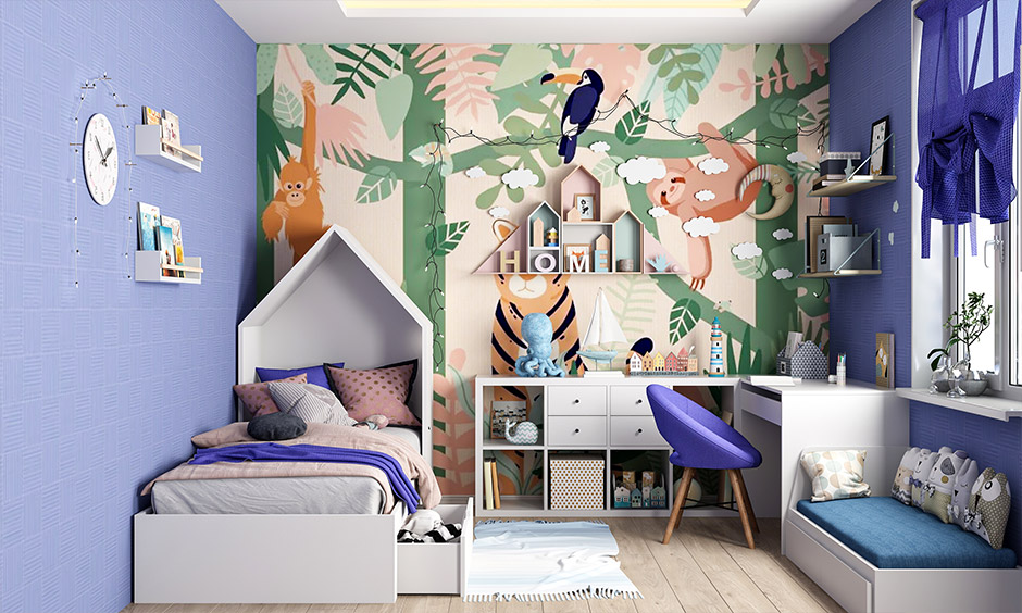 Purple wall decor for kids bedroom infused with playfulness