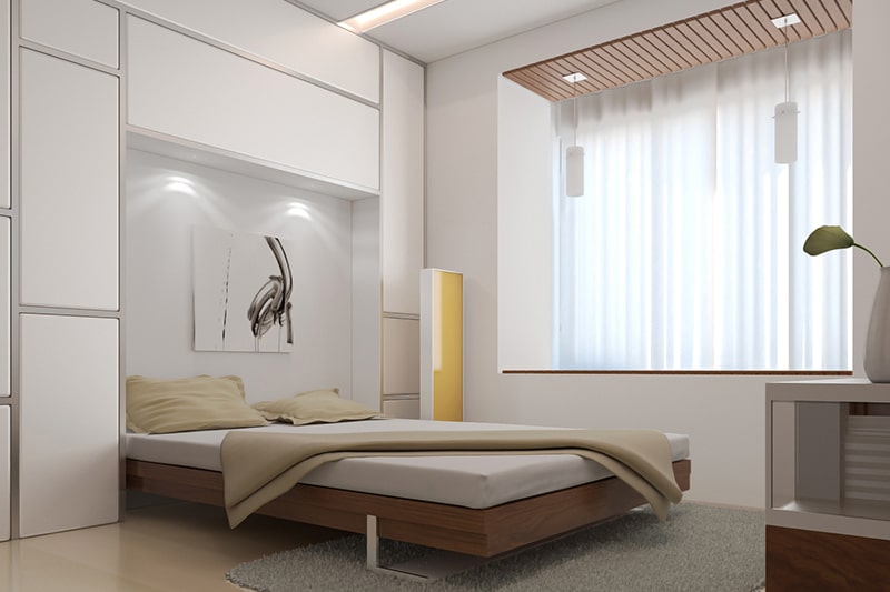 Simple and modern flat bed design with modern bed back wall designs