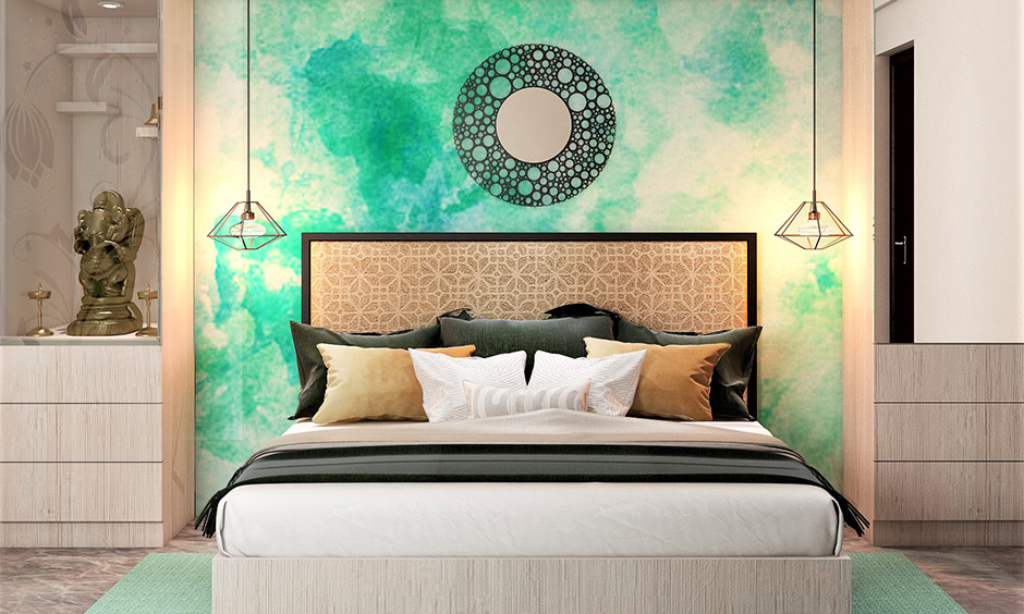 Round wall mirror design with the bubble-effect frame gives a sense of floating on water.