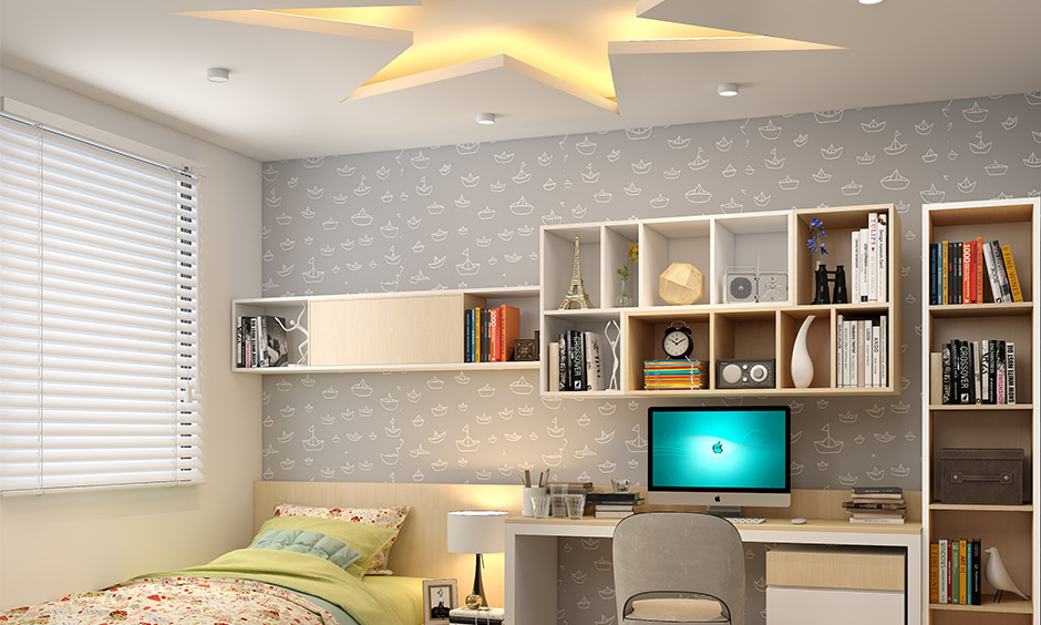Different types of false ceiling with a star patterned false ceiling made up of plaster of paris