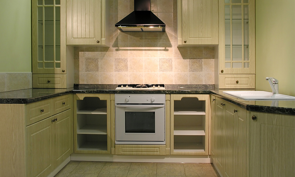 Beadboard frosted glass kitchen cabinet doors which looks relevant and stylish
