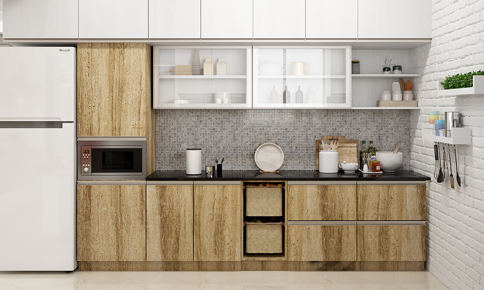 Rustic brown and a sophisticated white combination for a kitchen wardrobe are decidedly modern, and beautifully.