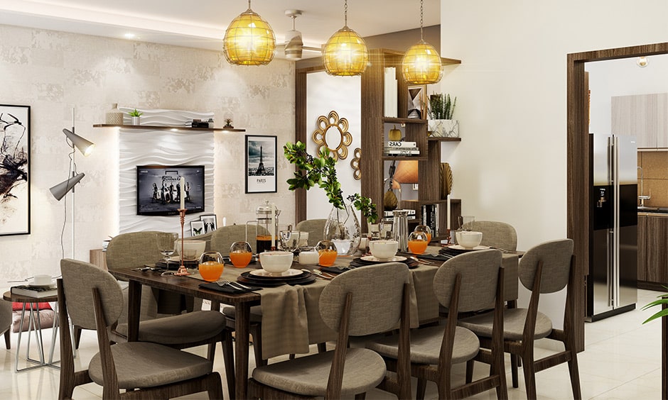 Dining room decor ideas with designer lights as major focal point