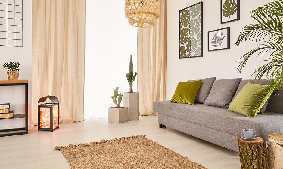 Golden curtain design for living room works perfectly with modern decor