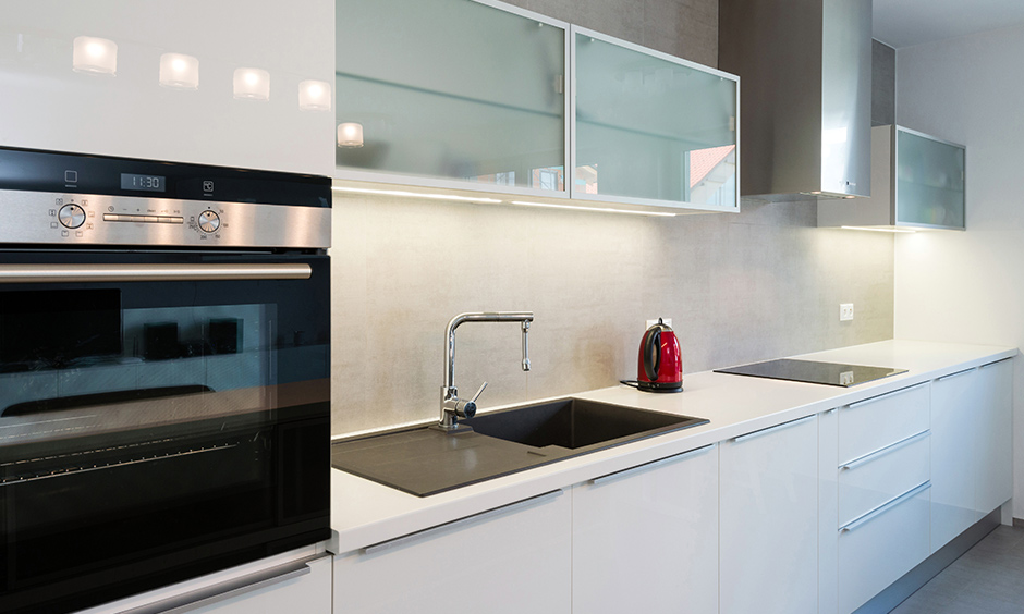 Slab aluminium sliding door for kitchen cabinet which is super easy to clean and maintain