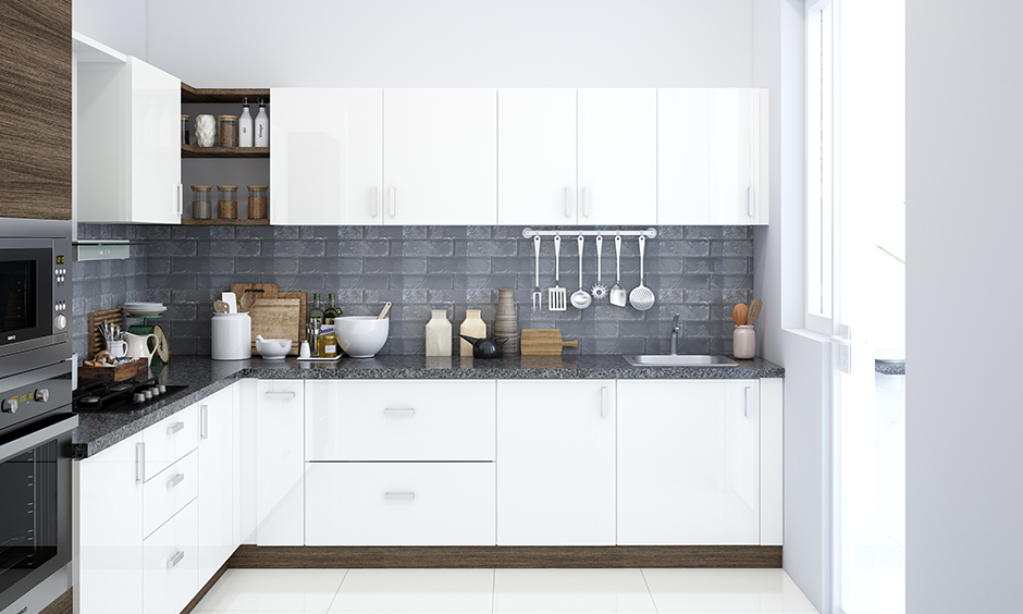L shaped kitchen and wardrobe designs images with the colour white do all the talking and aren't as challenging to maintain