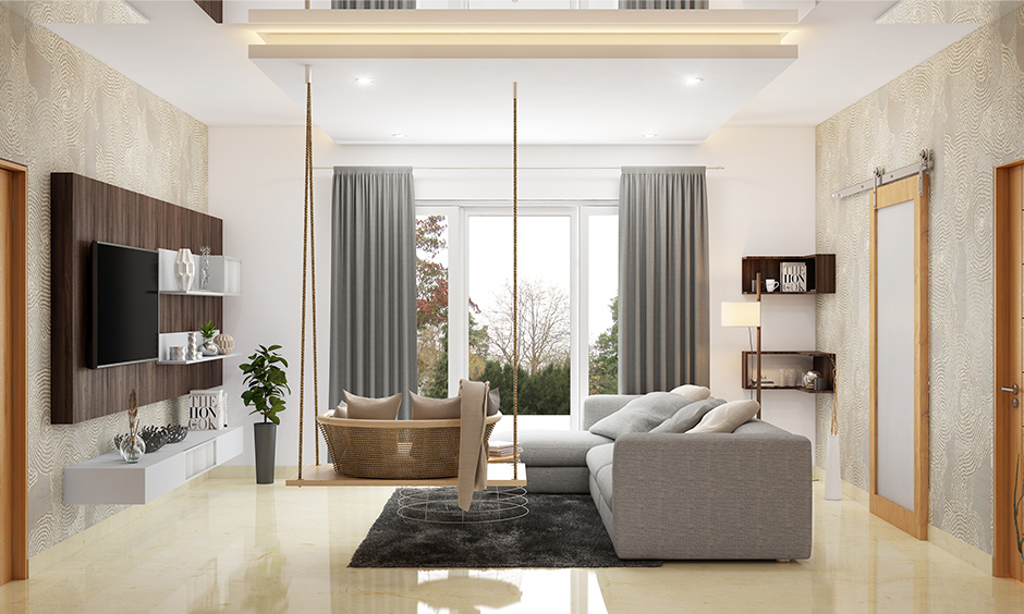 Led ceiling lights for living room along with cove lighting to highlight the seating area in the living room.