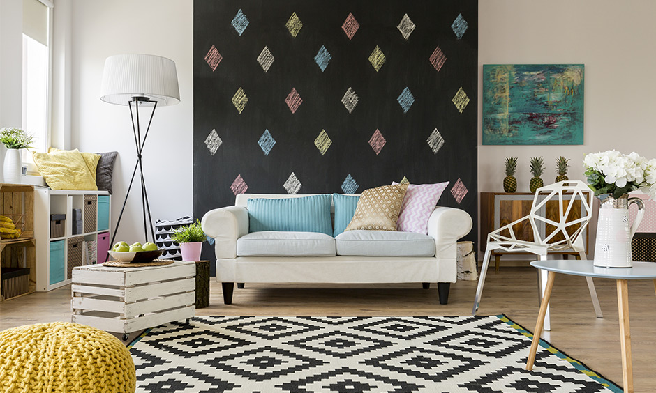 Modern chalkboard wall accent for living room