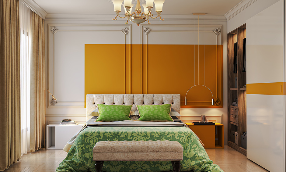 Mustard yellow painted wall and minimalistic furniture is great way of making a statement