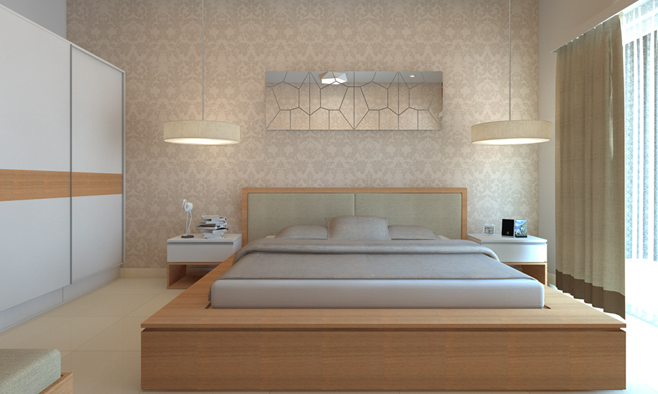 Bedroom in peach coloured wallpaper is the perfect hue pastel wall decals is beautiful and sophisticated.