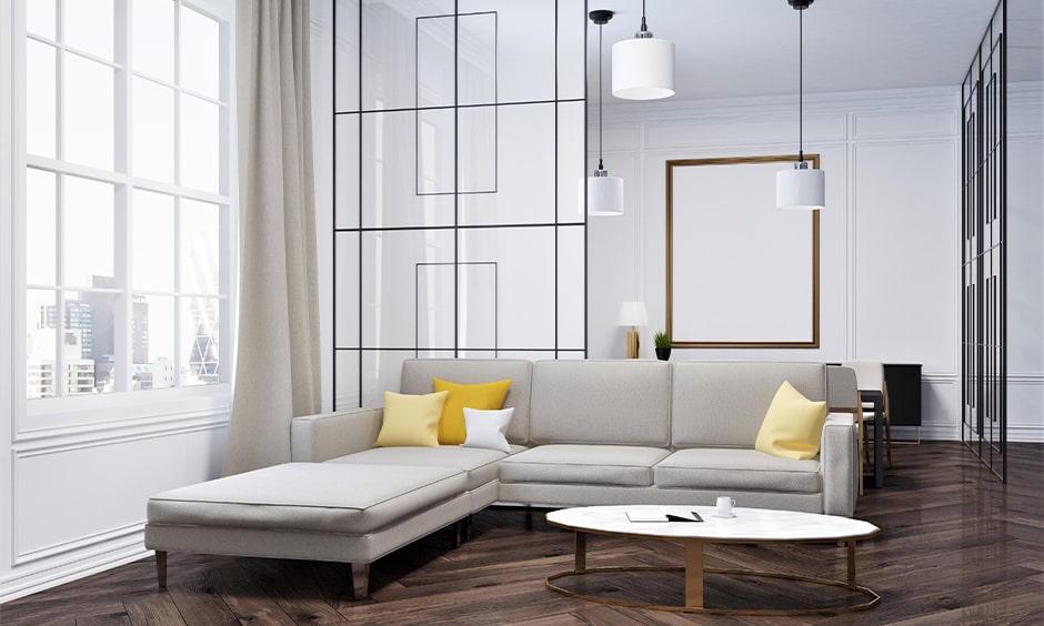 3D effect glass partition design for living room