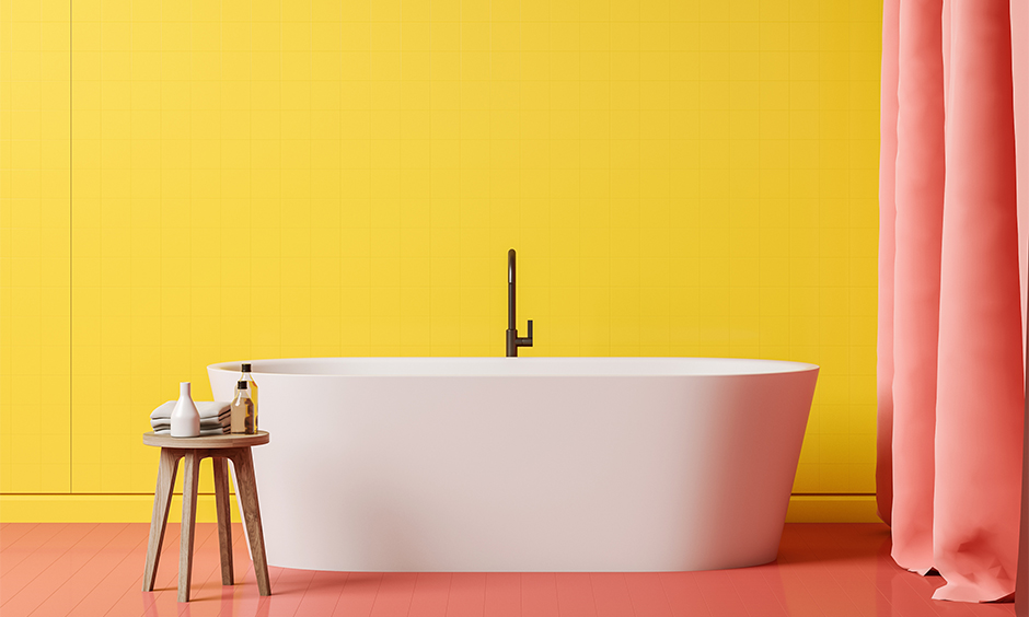 Pastel pink curtains for yellow walls that embrace minimalism