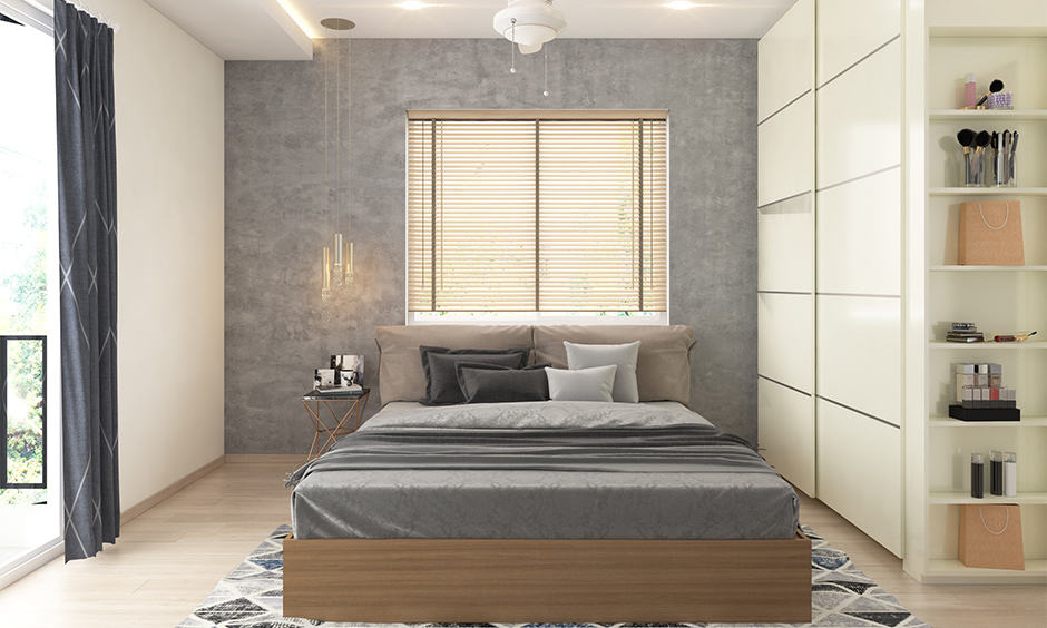 White bedroom cupboard with sliding doors and side shelves