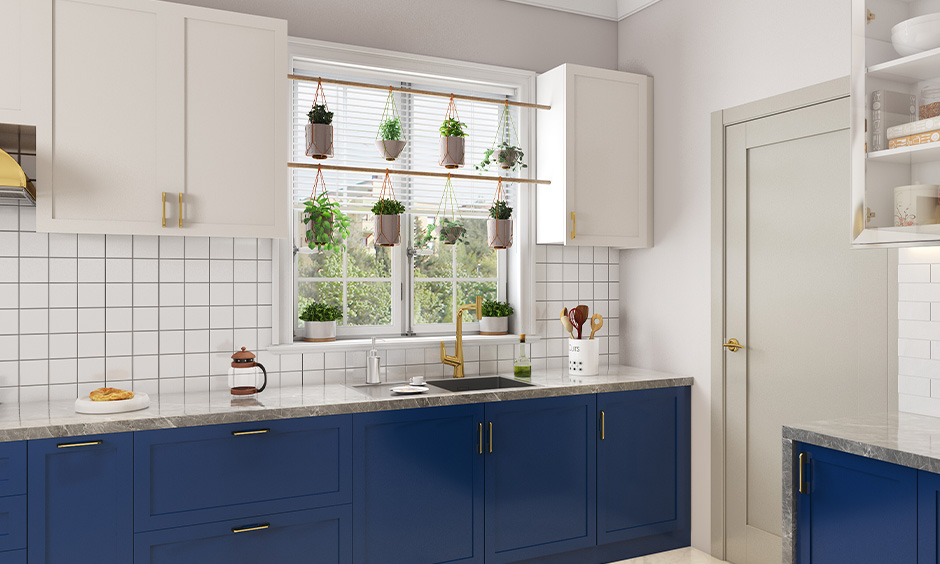 Harvesting ceiling hung kitchen herb garden for bohemian lovers