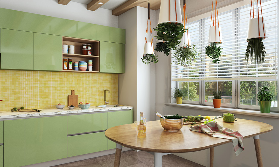 Upside-down ceiling-hung home herb garden which embrace sustainable practices