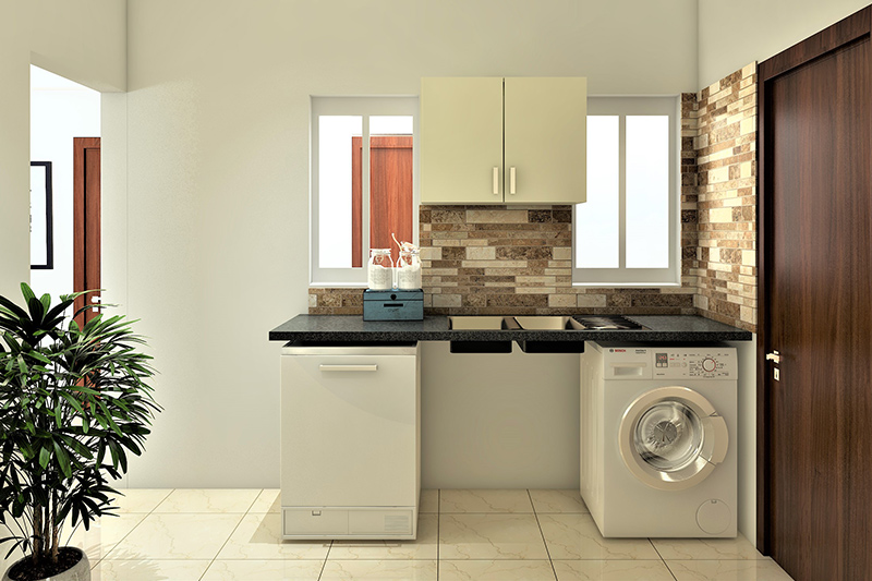 Utility room renovation that has humidity venting facilities and electric line in proper place