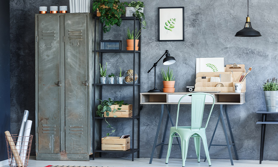 Space saving wardrobe design for a study room that has two-door wardrobe