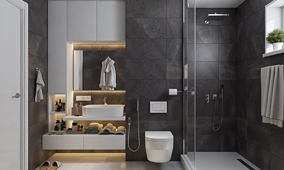Modern industrial bathroom ideas with dark colours
