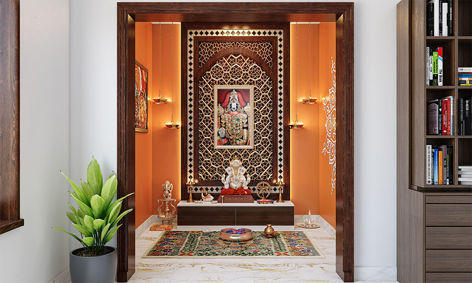 Orange is one of the radiant puja room colour as per vastu in hindi