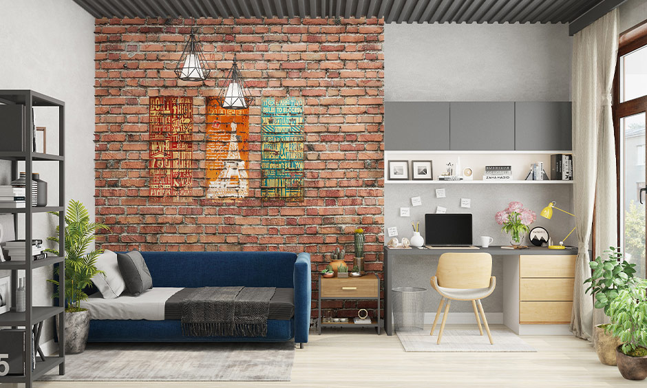 A guest bedroom cum industrial home office decor