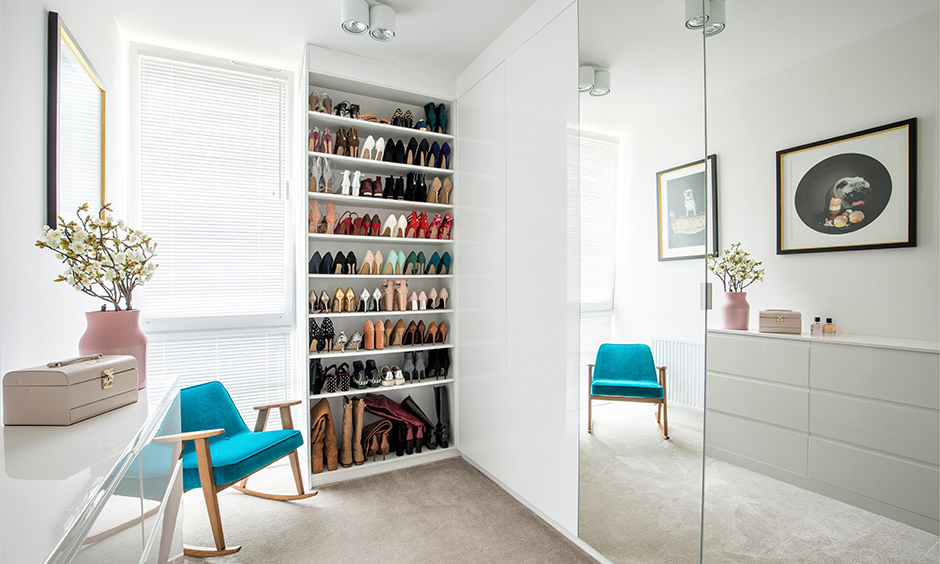 Modern shoe rack design for the collector which can also be built into the wall for extra sturdiness