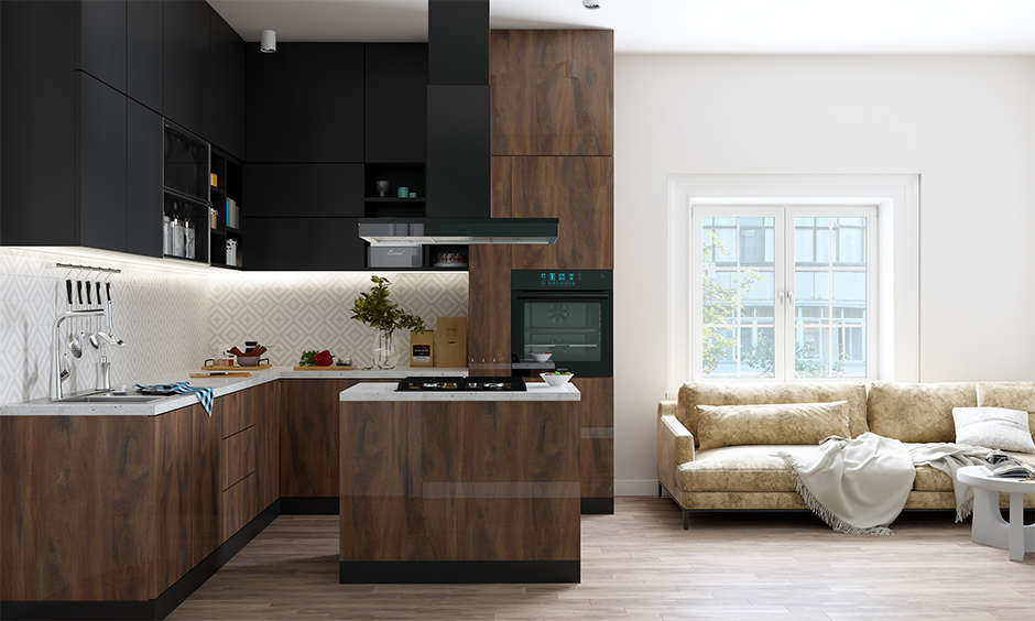 Black and brown are two tone kitchen two color kitchen cabinet ideas for a dark theme