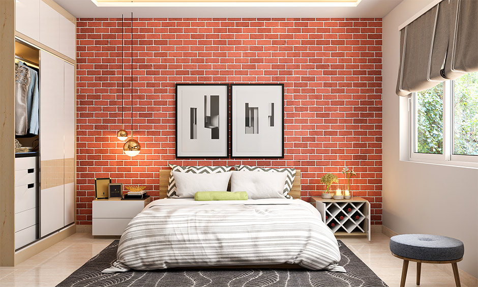 Hidden bar cabinet design in the bedroom resembles a regular bedside table and is perfect for your collection