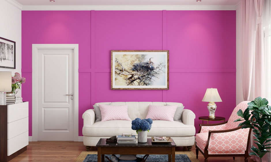 Subtle touch with pale curtains for pink walls in neon