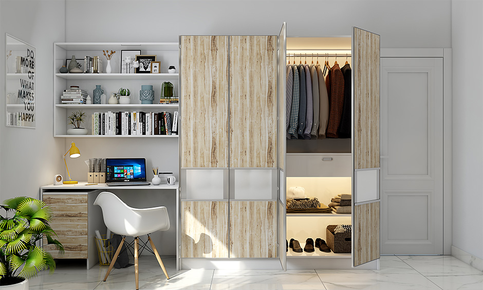 Modern wardrobe with study table design with compact corner wardrobe with study table unit