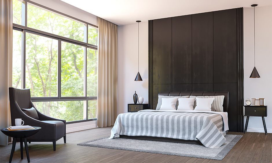 A sunroom designs for bedroom with floating glass window