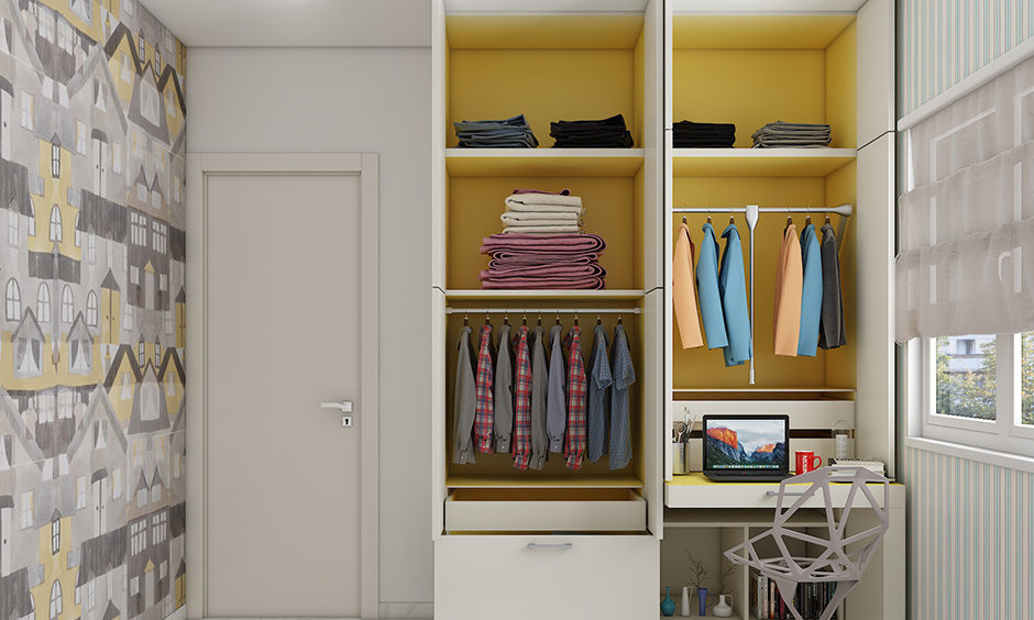 Open wardrobe ideas with storage bags for small bedroom