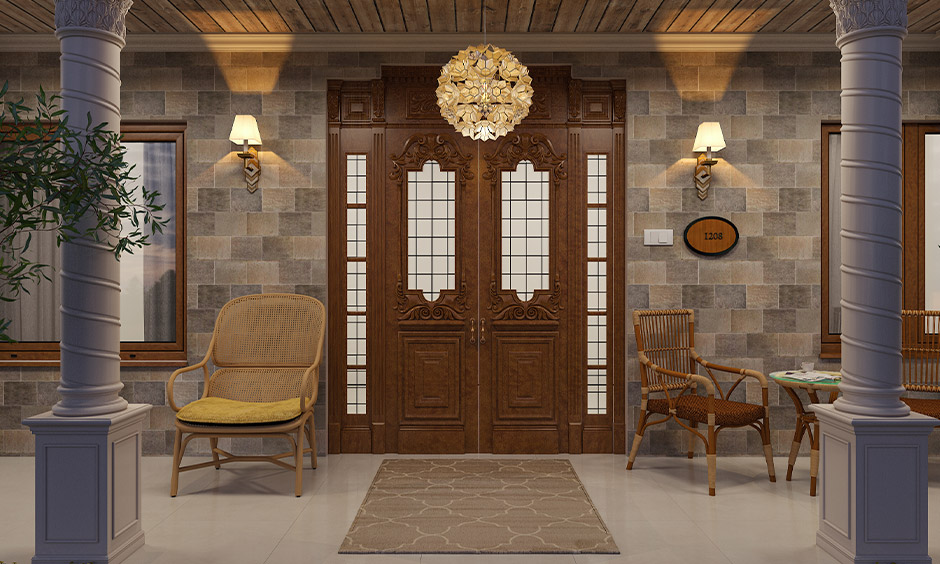 Wooden Safety Door Design which is intricately curved