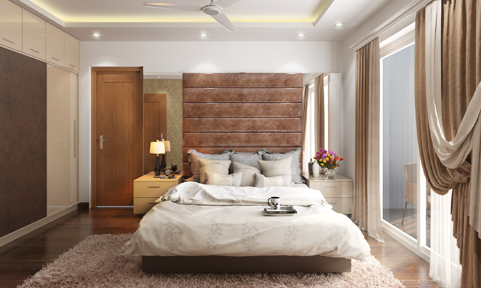 Shabby chic bedroom with wooden furniture and grey rug ideas coordinate beautifully with the white ceiling