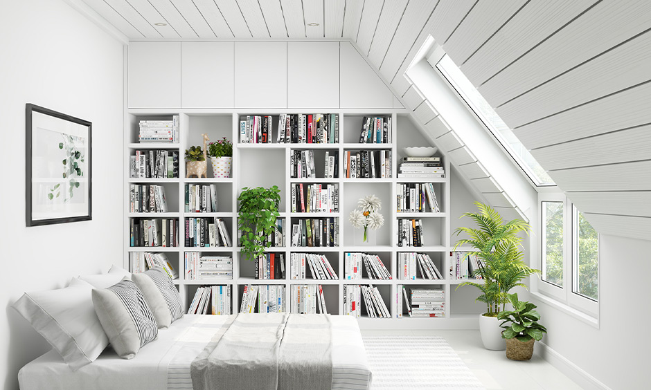 Small home library with personal touches