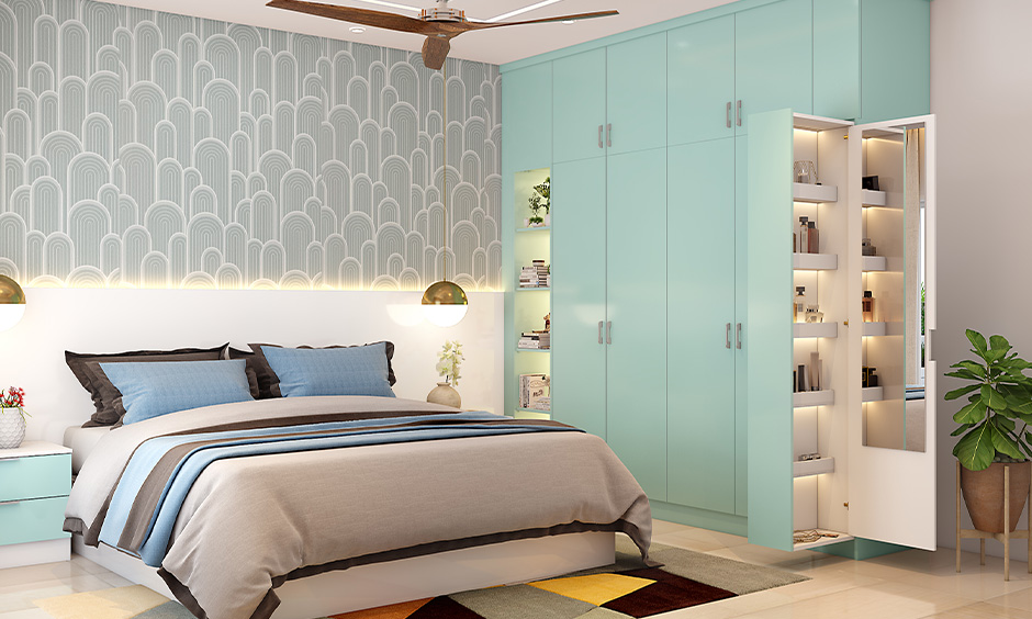Minimalistic wall-fixing almirah design with loft offers efficient storage for your belongings