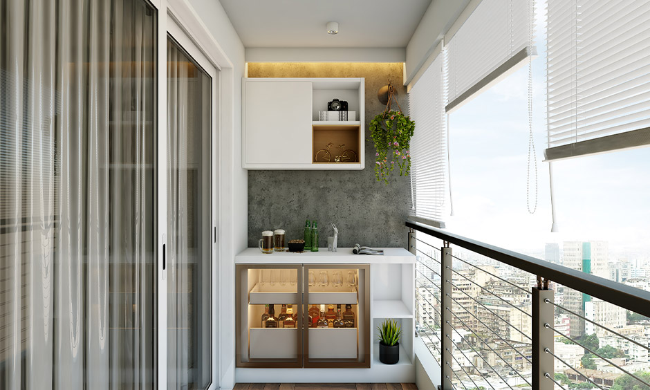 Balcony bar design idea with storage cabinets