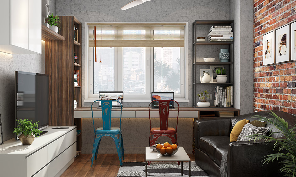 Computer table designs in rustic theme for two