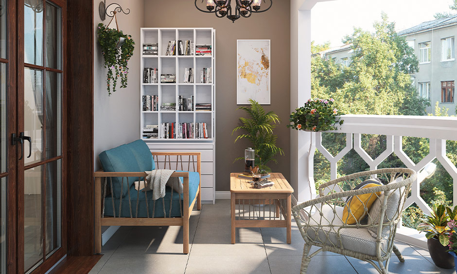 Balcony with an exposed concrete floor interior adds a cosy vibe and is anti-slippery and weather-resistant