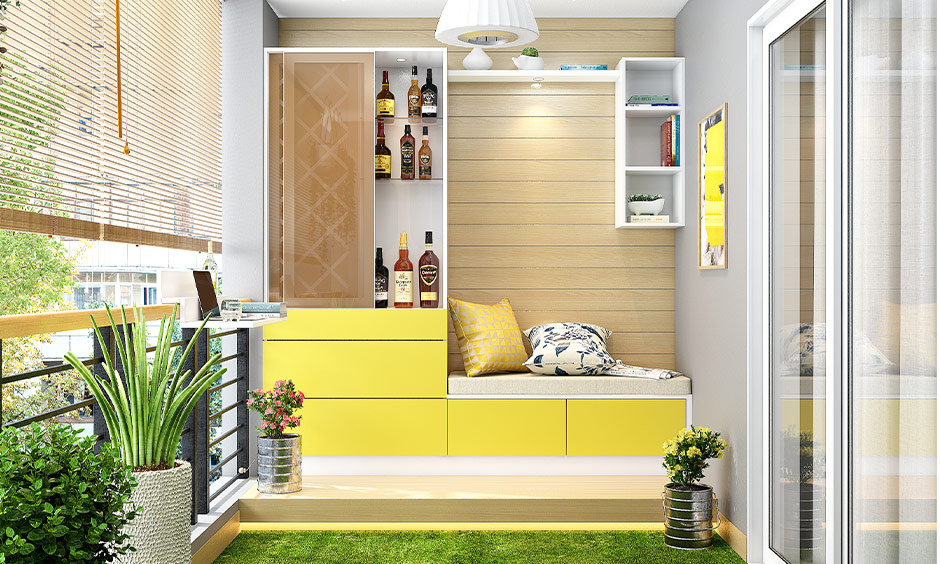 A functional balcony bar design with comfortable seating arrangement