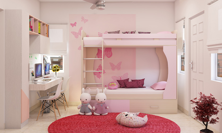 Girly bunk bed with in-built drawers for a sophisticated look