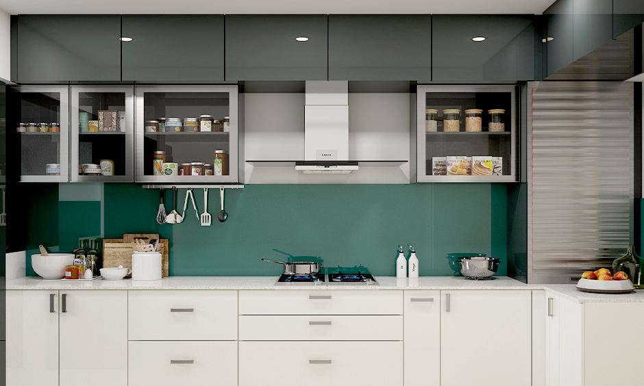 Grey and white kitchen with green accent for subtle and classy look